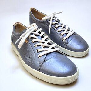 Ecco Metallic Blue Leather Lace-Up Low Top Sneakers Size 39 8 - 8.5